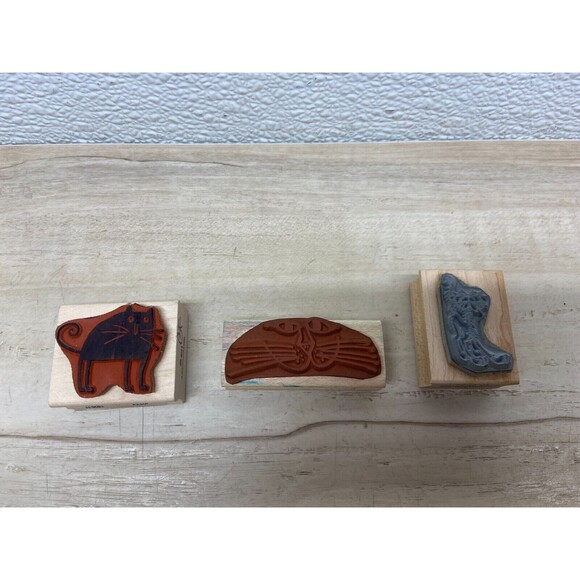 Set Of 3 Mixed Brands Cats Wood Mounted Rubber Stamps - Picture 2 of 5